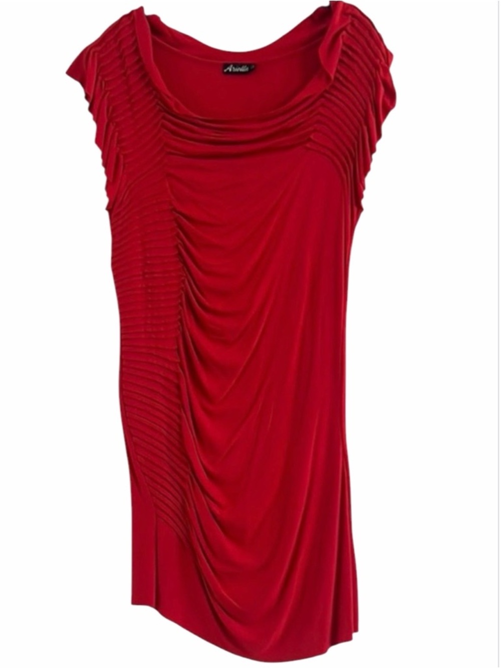 Arielle Sleeveless Red Asymmetric Pleated Bodycon Dress Large